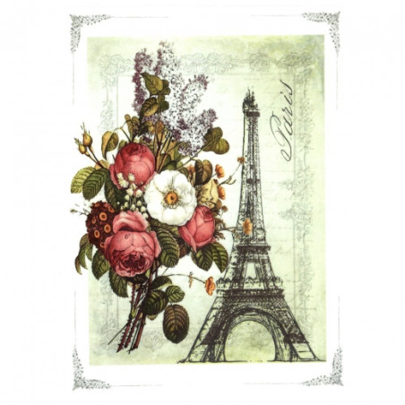 Decoupage paper soft paris eiffel tower flowers A4 ITD S125