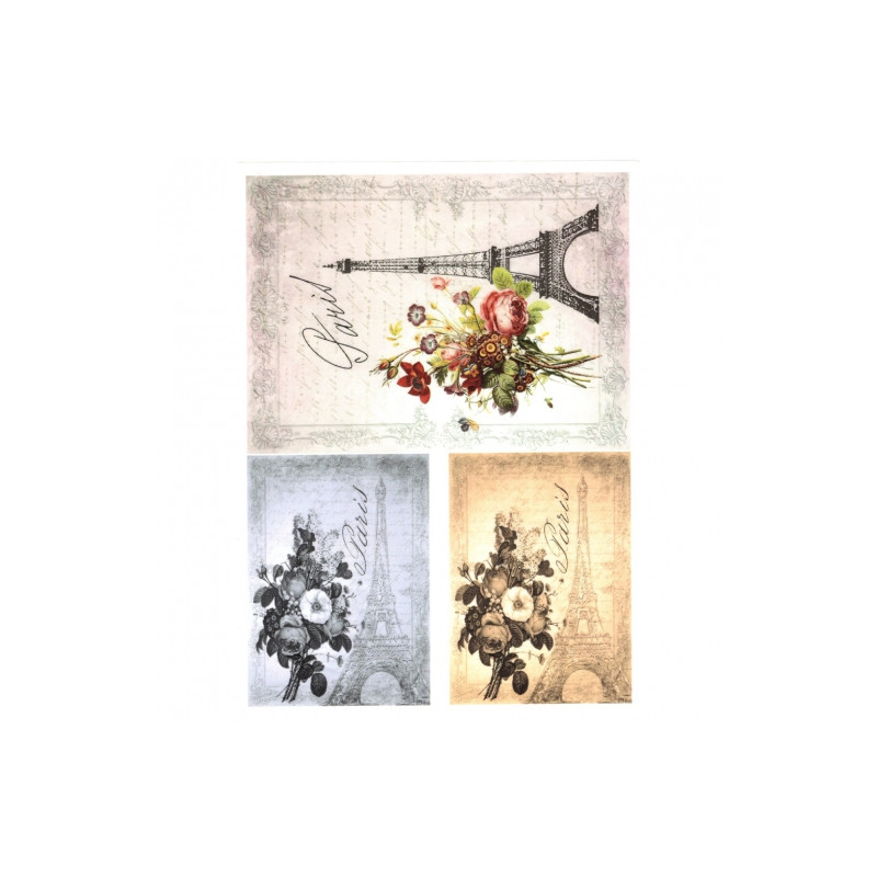 Decoupage paper soft paris eiffel tower flowers A4 ITD S126