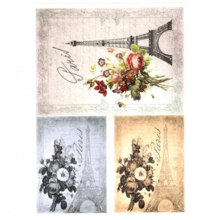 Papier do decoupage soft paryż wieża eiffla kwiaty A4 ITD S126 - sklep