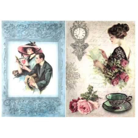 Decoupage paper soft retro woman letter A4 ITD S131