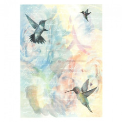 Decoupage paper soft A4 ITD S152 hummingbirds flowers inscriptions