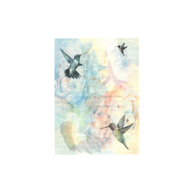 Decoupage paper soft A4 ITD S152 hummingbirds flowers inscriptions