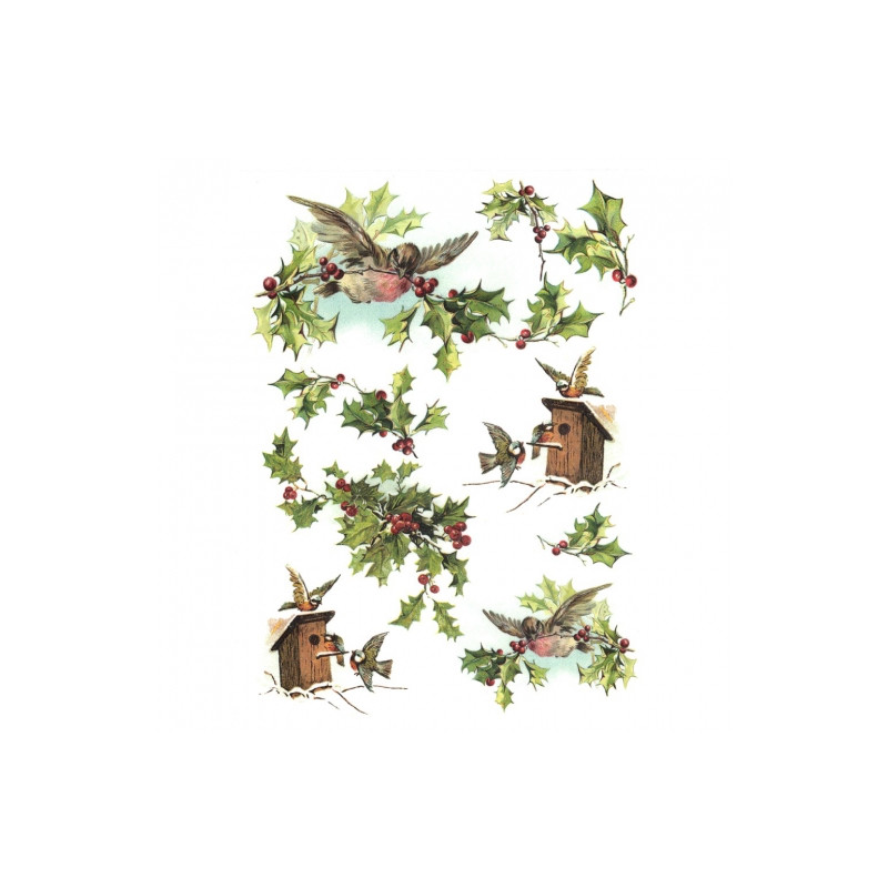 Decoupage paper soft A4 ITD S181 holly birds