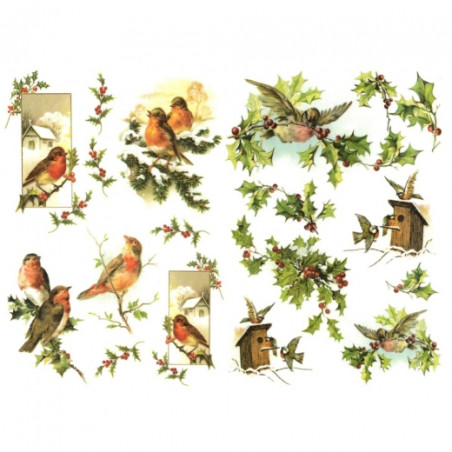 Decoupage paper soft A4 ITD S183 holly birds