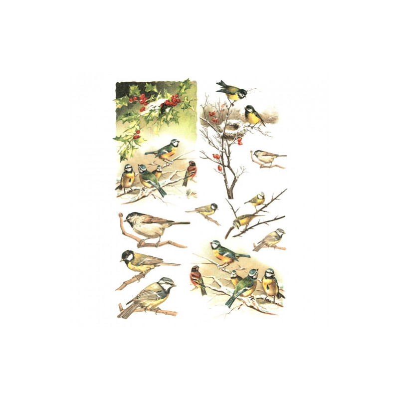 Decoupage paper soft A4 ITD S184 birds on twigs