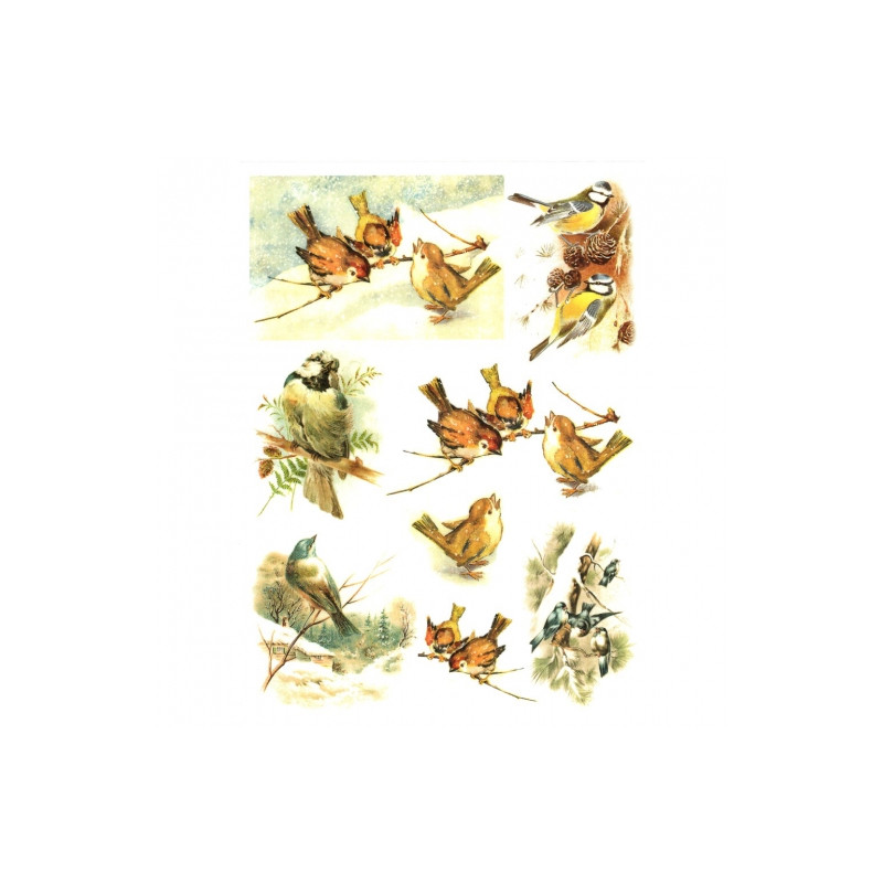 Decoupage paper soft A4 ITD S185 birds on twigs