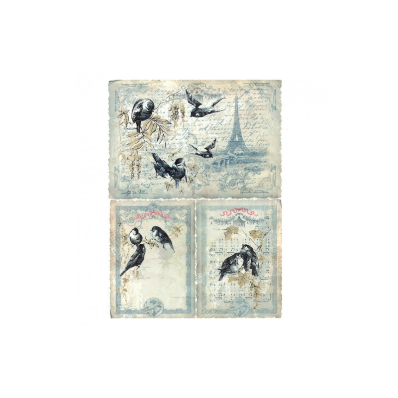 Papier ryżowy do decoupage ptaki paryż A4 ITD R185 - sklep plastyczny