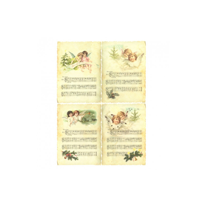 Papier ryżowy do decoupage aniołki nuty A4 ITD R186 - sklep plastyczny