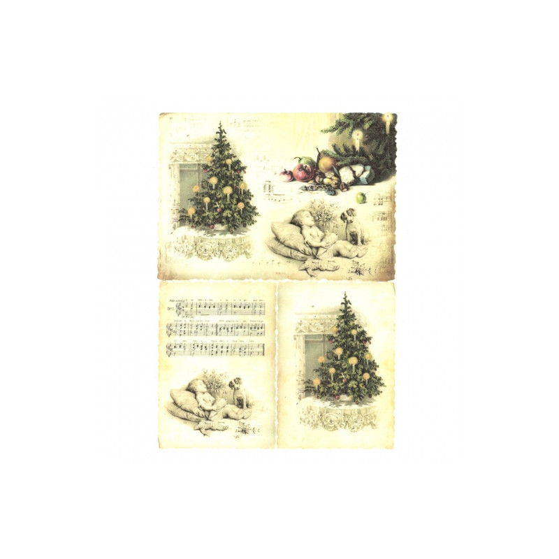 Papier ryżowy do decoupage choinka nuty A4 ITD R194 - sklep plastyczny