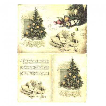 Papier ryżowy do decoupage choinka nuty A4 ITD R194 - sklep plastyczny