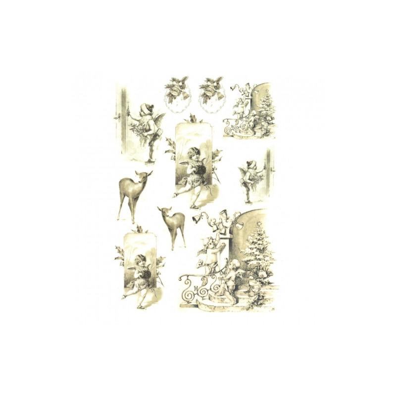 Rice decoupage paper sepia cupids A4 ITD R197