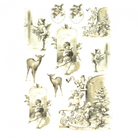 Rice decoupage paper sepia cupids A4 ITD R197