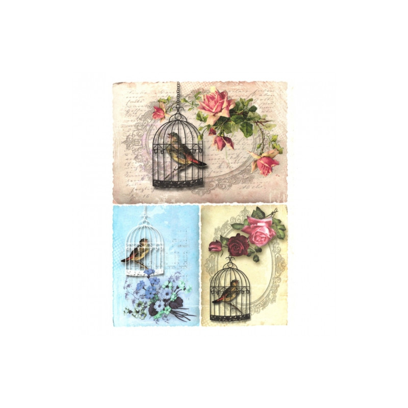 Rice decoupage paper birds cage A4 ITD R211