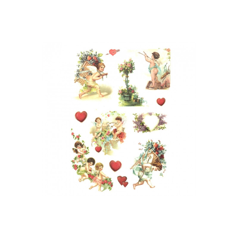 Papier ryżowy do decoupage amorki serca A4 ITD R291 - sklep plastyczny