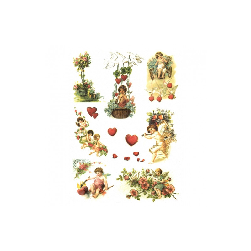 Papier ryżowy do decoupage amorki serca A4 ITD R292 - sklep plastyczny