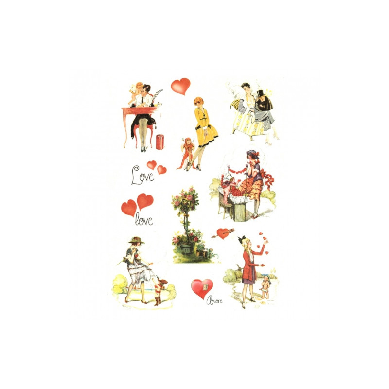 Rice decoupage paper heart love A4 ITD R294