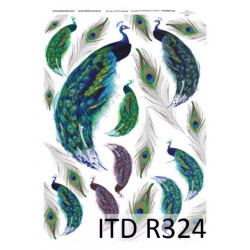 Rice decoupage paper peacock A4 ITD R324