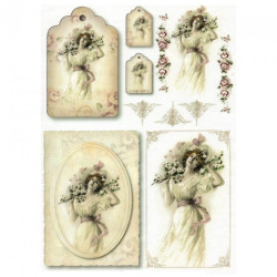 Rice decoupage paper vintage woman A4 ITD R362