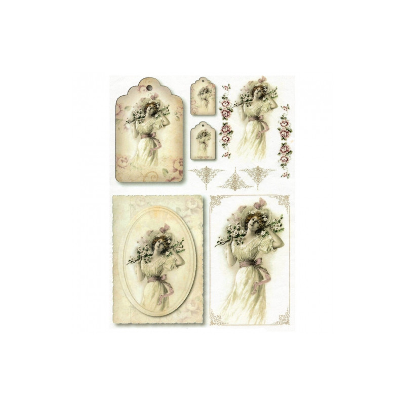 Rice decoupage paper vintage woman A4 ITD R362
