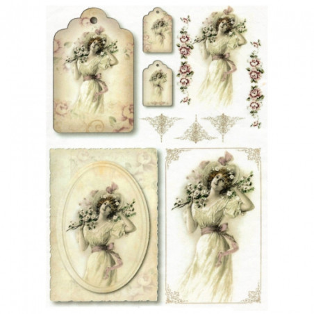 Rice decoupage paper vintage woman A4 ITD R362