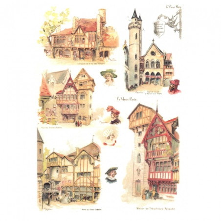 Rice decoupage paper old towns A4 ITD R369