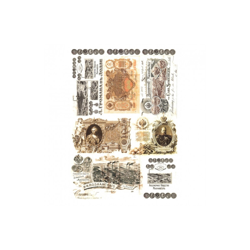 Papier ryżowy do decoupage stare banknoty A4 ITD R372 - sklep plastycz