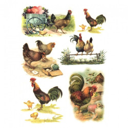 Rice decoupage paper A4 ITD R470 hens roosters