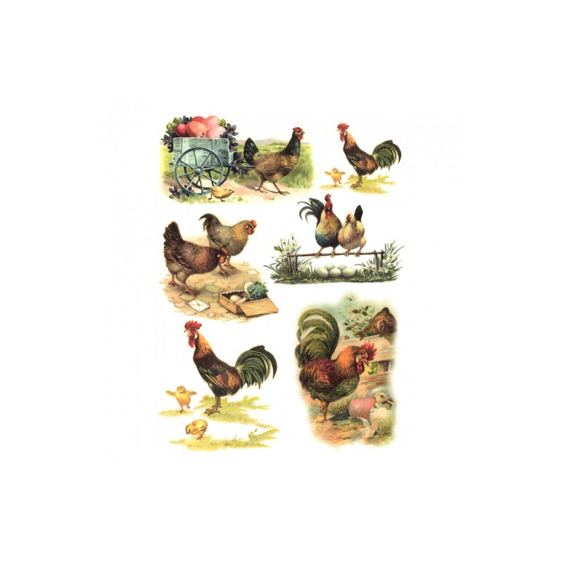 Rice decoupage paper A4 ITD R470 hens roosters