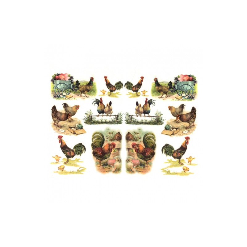 Papier ryżowy do decoupage A4 ITD R471 kury koguty - sklep plastyczny