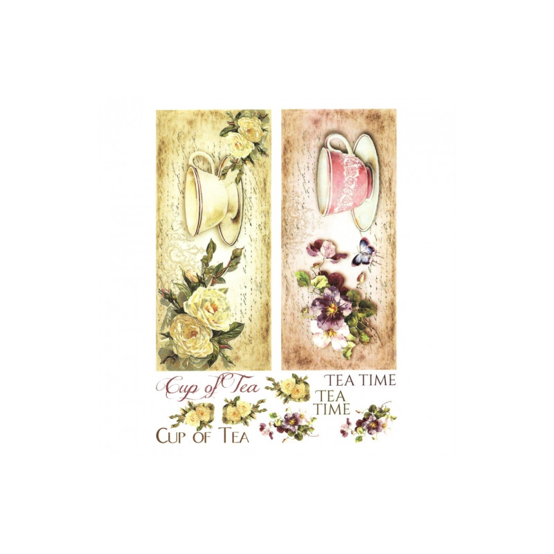 Papier ryżowy do decoupage filiżanka kwiaty A4 ITD R493 - sklep plasty