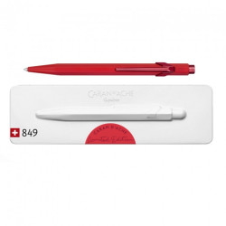 Caran'dAche 849 roller pen in a scarlet red pouch