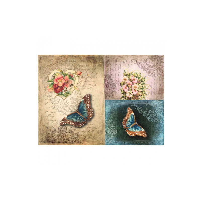 Papier ryżowy do decoupage motyle kwiaty A4 ITD R524 - sklep plastyczn