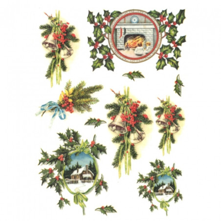 Rice decoupage paper christmas bells A4 ITD R575