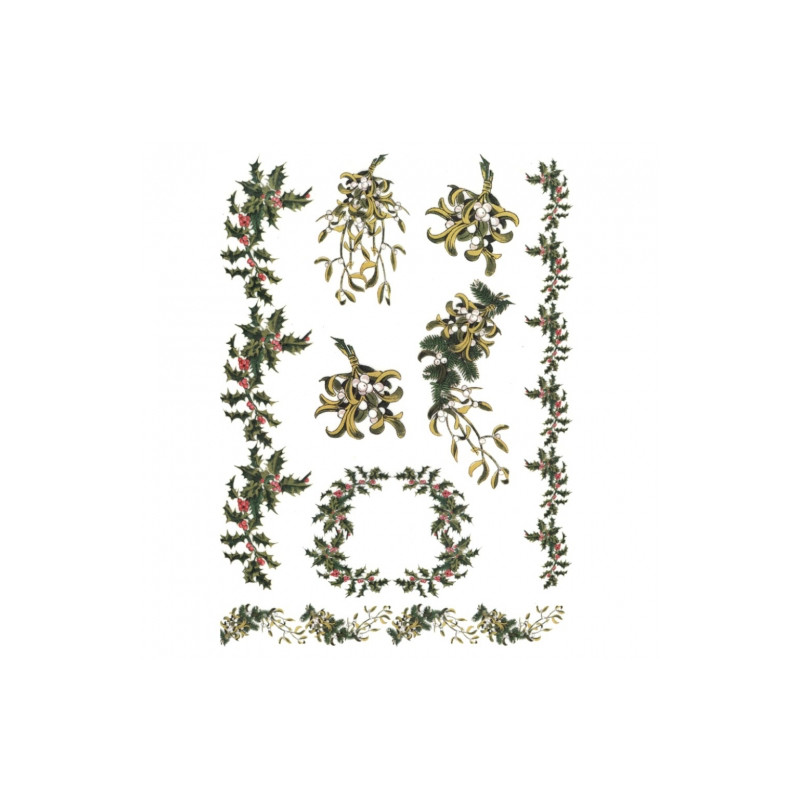 Rice paper for decoupage holly mistletoe A4 ITD R588