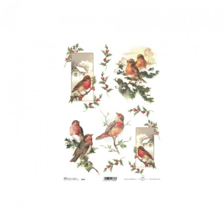 Rice decoupage paper holly birds A4 ITD R595