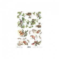 Rice decoupage paper holly birds A4 ITD R596