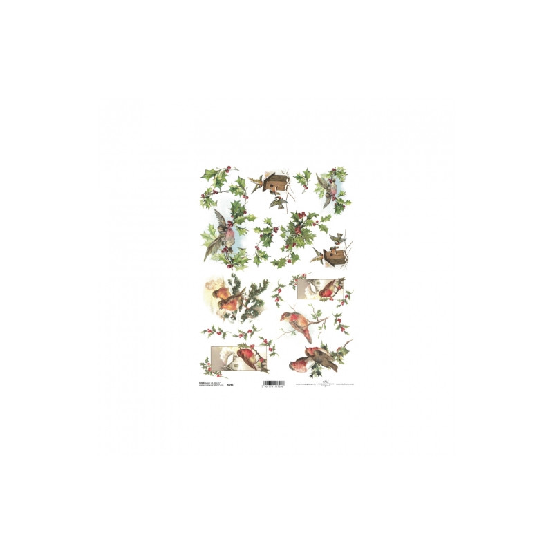 Rice decoupage paper holly birds A4 ITD R596