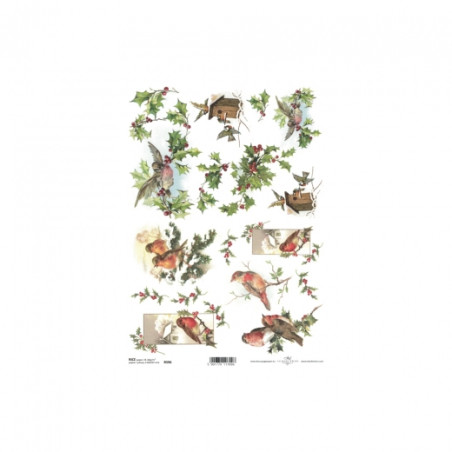 Rice decoupage paper holly birds A4 ITD R596