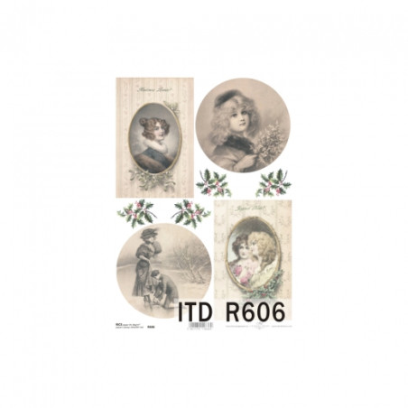 Papier ryżowy do decoupage retro portrety A4 ITD R606 - sklep plastycz