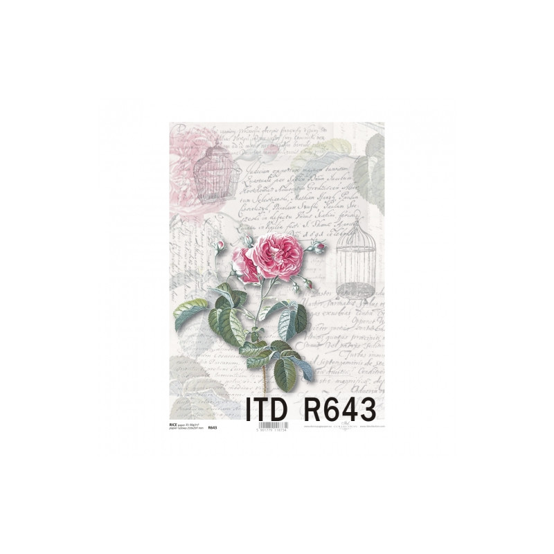 Papier ryżowy do decoupage róża napisy A4 ITD R643 - sklep plastyczny