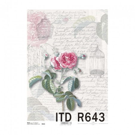 Papier ryżowy do decoupage róża napisy A4 ITD R643 - sklep plastyczny