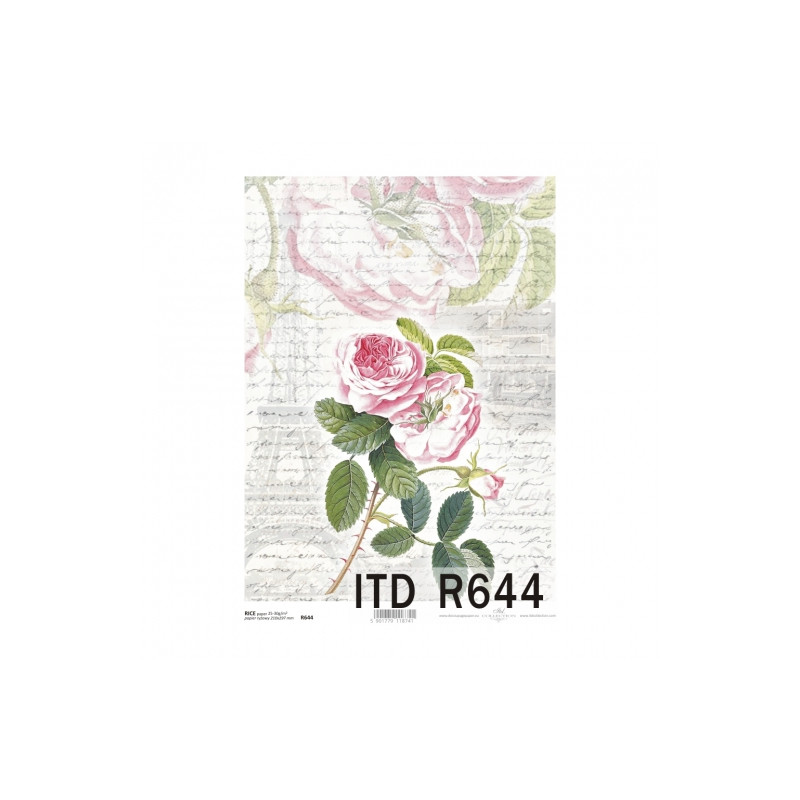 Papier ryżowy do decoupage róże napisy A4 ITD R644 - sklep plastyczny