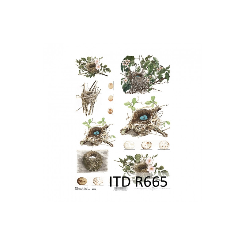 Papier ryżowy do decoupage A4 ITD R665 ptasie gniazda - sklep plastycz