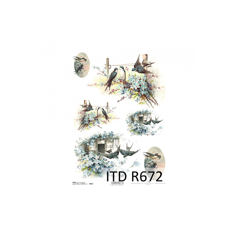 Papier ryżowy do decoupage A4 ITD R672 jaskółki - sklep plastyczny - s