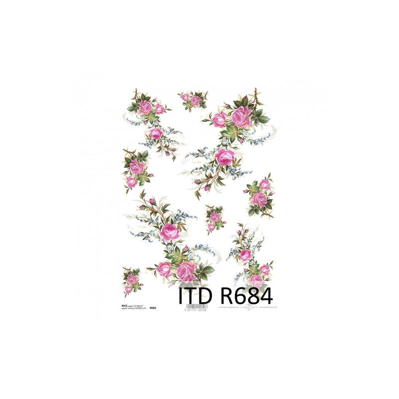 Rice decoupage paper flowers roses A4 ITD R684