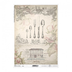 Rice decoupage paper vintage cutlery A4 ITD R711