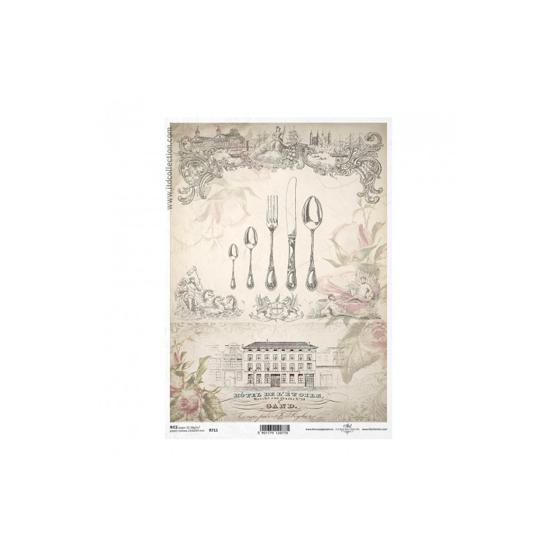 Papier ryżowy do decoupage vintage sztućce A4 ITD R711 - sklep plastyc