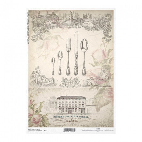 Rice decoupage paper vintage cutlery A4 ITD R711