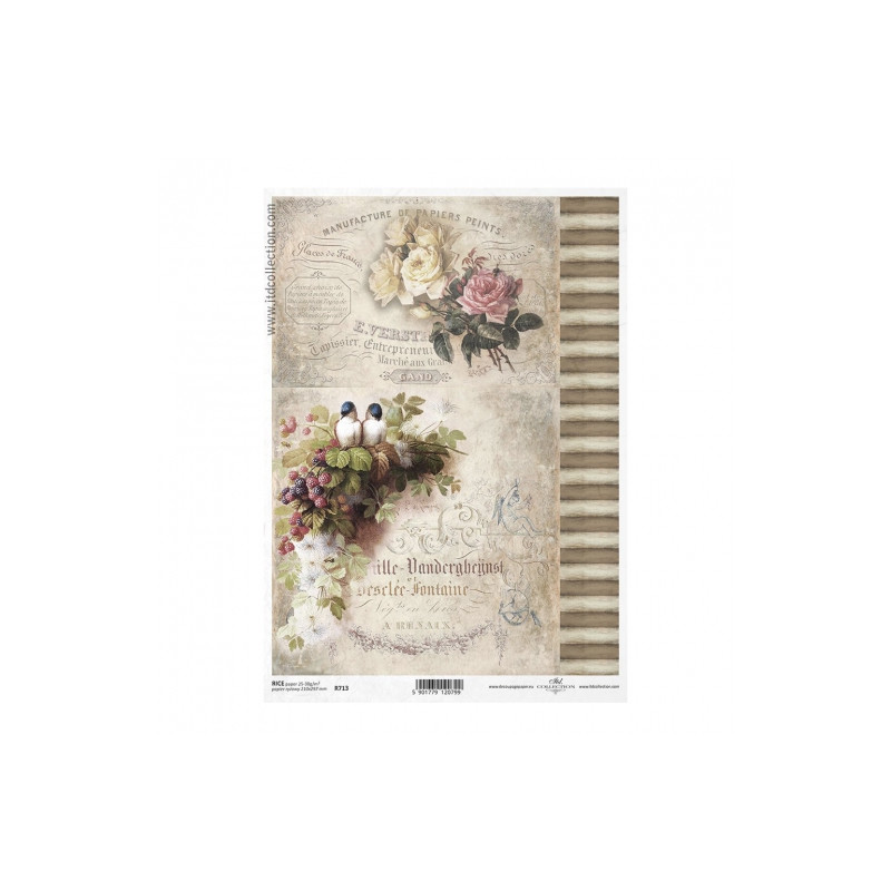 Rice decoupage paper vintage flowers birds A4 ITD R713