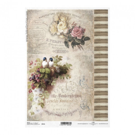 Rice decoupage paper vintage flowers birds A4 ITD R713